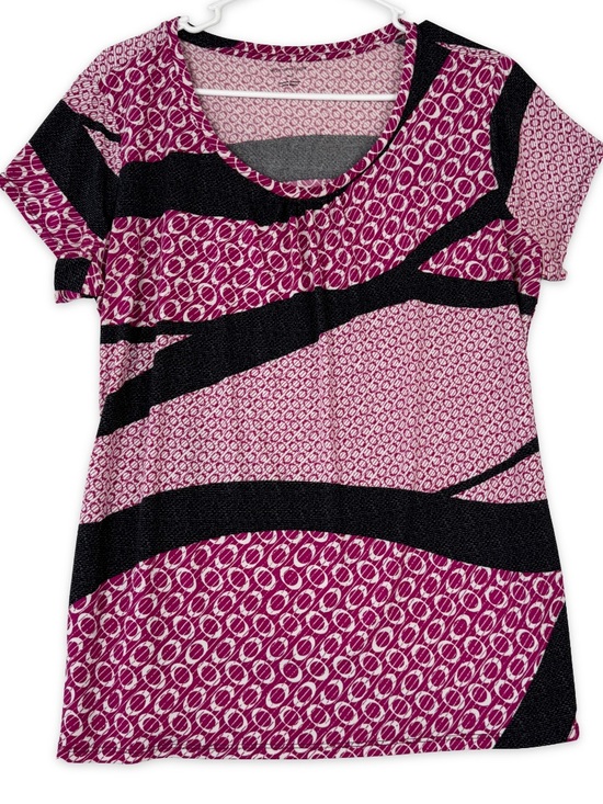 Worthington Tops - Worthington‎ Blouse Womens XL Fuchsia Black Short Sleeve Scoop Neck Stretch